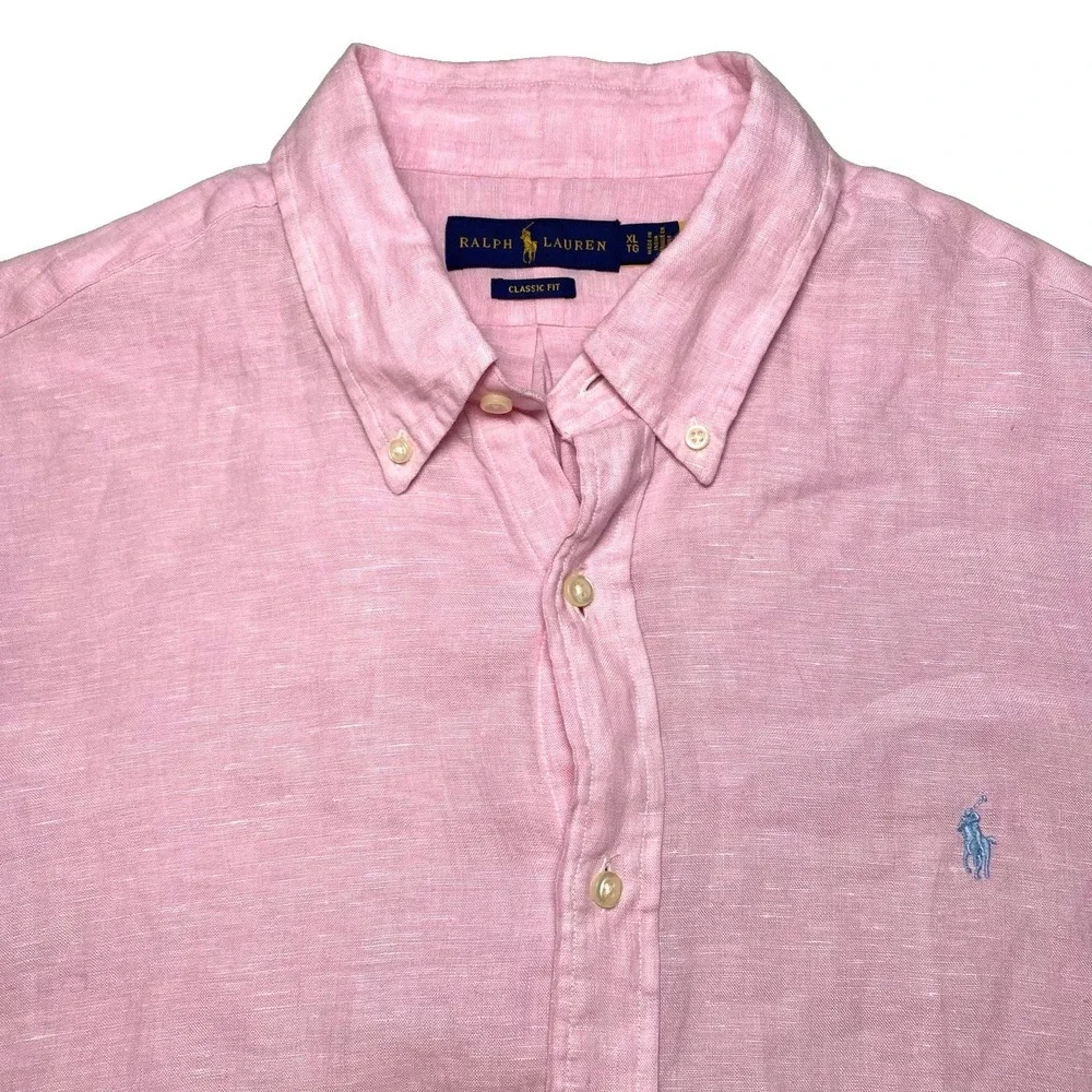 Ralph Lauren Linen Shirt XL Men L/S Button Down Classic Fit Pink Vacation Preppy